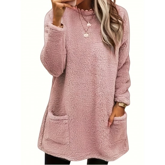 Cozy Plus-Size Fleece Pullover - Warm Long Sleeve Top with Pockets, Ideal for Casual Wear Cozy Plus-Size Fleece Pullover - Warm Long Sleeve Top with Pockets, Ideal for Casual Wear