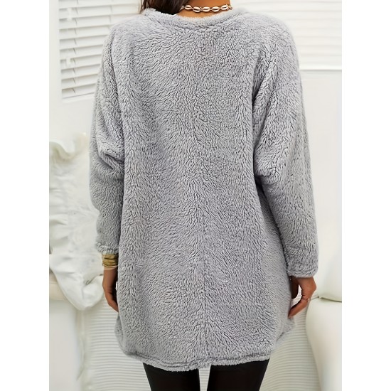 Cozy Plus-Size Fleece Pullover - Warm Long Sleeve Top with Pockets, Ideal for Casual Wear Cozy Plus-Size Fleece Pullover - Warm Long Sleeve Top with Pockets, Ideal for Casual Wear