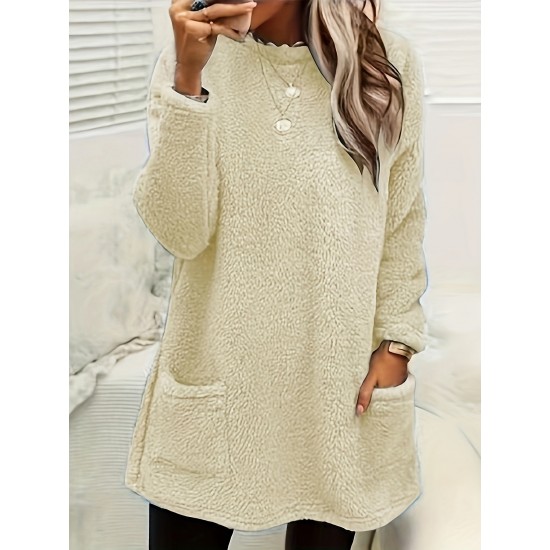 Cozy Plus-Size Fleece Pullover - Warm Long Sleeve Top with Pockets, Ideal for Casual Wear Cozy Plus-Size Fleece Pullover - Warm Long Sleeve Top with Pockets, Ideal for Casual Wear