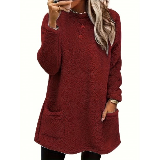Cozy Plus-Size Fleece Pullover - Warm Long Sleeve Top with Pockets, Ideal for Casual Wear Cozy Plus-Size Fleece Pullover - Warm Long Sleeve Top with Pockets, Ideal for Casual Wear
