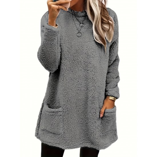Cozy Plus-Size Fleece Pullover - Warm Long Sleeve Top with Pockets, Ideal for Casual Wear Cozy Plus-Size Fleece Pullover - Warm Long Sleeve Top with Pockets, Ideal for Casual Wear