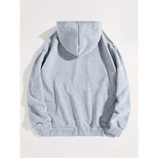 Plus Size Basic Sweatshirt, Women's Plus Letter Print Long Sleeve Slight Stretch Drawstring Hoodie With Kangaroo Pocket Plus Size Basic Sweatshirt, Women's Plus Letter Print Long Sleeve Slight Stretch Drawstring Hoodie With Kangaroo Pocket