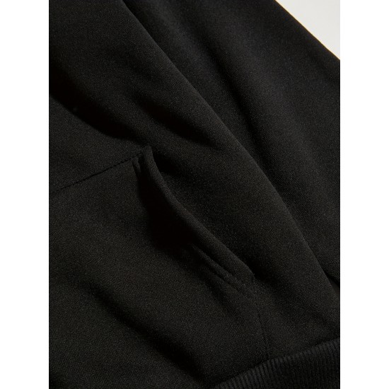 Plus Size Basic Sweatshirt, Women's Plus Letter Print Long Sleeve Slight Stretch Drawstring Hoodie With Kangaroo Pocket Plus Size Basic Sweatshirt, Women's Plus Letter Print Long Sleeve Slight Stretch Drawstring Hoodie With Kangaroo Pocket
