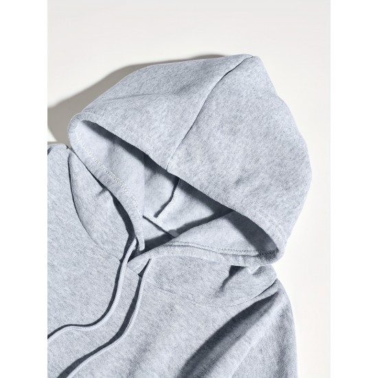 Plus Size Basic Sweatshirt, Women's Plus Letter Print Long Sleeve Slight Stretch Drawstring Hoodie With Kangaroo Pocket Plus Size Basic Sweatshirt, Women's Plus Letter Print Long Sleeve Slight Stretch Drawstring Hoodie With Kangaroo Pocket