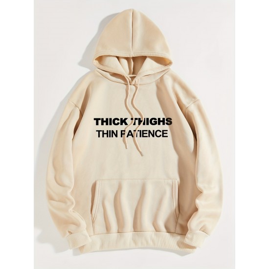 Plus Size Basic Sweatshirt, Women's Plus Letter Print Long Sleeve Slight Stretch Drawstring Hoodie With Kangaroo Pocket Plus Size Basic Sweatshirt, Women's Plus Letter Print Long Sleeve Slight Stretch Drawstring Hoodie With Kangaroo Pocket