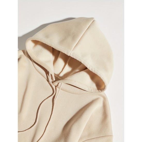 Plus Size Basic Sweatshirt, Women's Plus Letter Print Long Sleeve Slight Stretch Drawstring Hoodie With Kangaroo Pocket Plus Size Basic Sweatshirt, Women's Plus Letter Print Long Sleeve Slight Stretch Drawstring Hoodie With Kangaroo Pocket
