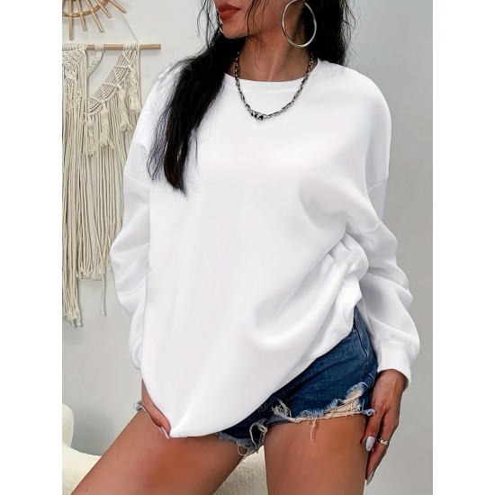 Plus Size Simple Solid Crew Neck Pullover Sweatshirt, Women's Casual Long Sleeve Clothing Plus Size Simple Solid Crew Neck Pullover Sweatshirt, Women's Casual Long Sleeve Clothing