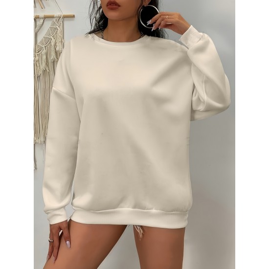 Plus Size Simple Solid Crew Neck Pullover Sweatshirt, Women's Casual Long Sleeve Clothing Plus Size Simple Solid Crew Neck Pullover Sweatshirt, Women's Casual Long Sleeve Clothing