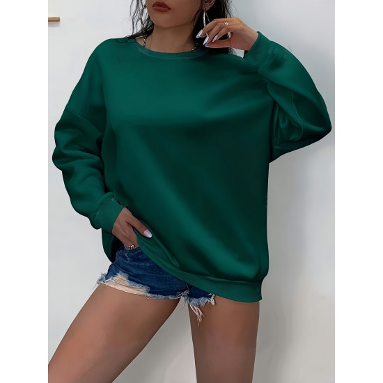 Plus Size Simple Solid Crew Neck Pullover Sweatshirt, Women's Casual Long Sleeve Clothing Plus Size Simple Solid Crew Neck Pullover Sweatshirt, Women's Casual Long Sleeve Clothing
