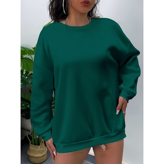Plus Size Simple Solid Crew Neck Pullover Sweatshirt, Women's Casual Long Sleeve Clothing Plus Size Simple Solid Crew Neck Pullover Sweatshirt, Women's Casual Long Sleeve Clothing
