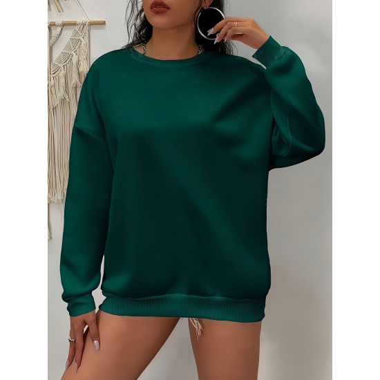 Plus Size Simple Solid Crew Neck Pullover Sweatshirt, Women's Casual Long Sleeve Clothing Plus Size Simple Solid Crew Neck Pullover Sweatshirt, Women's Casual Long Sleeve Clothing