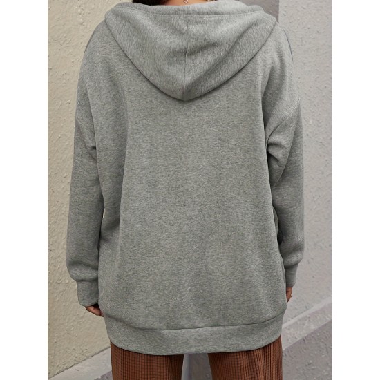 Plus Size Solid Color Zip Front Hoodie, Simple Casual Drawstring Long Sleeve Hooded Sweatshirt, Women's Plus Size Clothing Plus Size Solid Color Zip Front Hoodie, Simple Casual Drawstring Long Sleeve Hooded Sweatshirt, Women's Plus Size Clothing