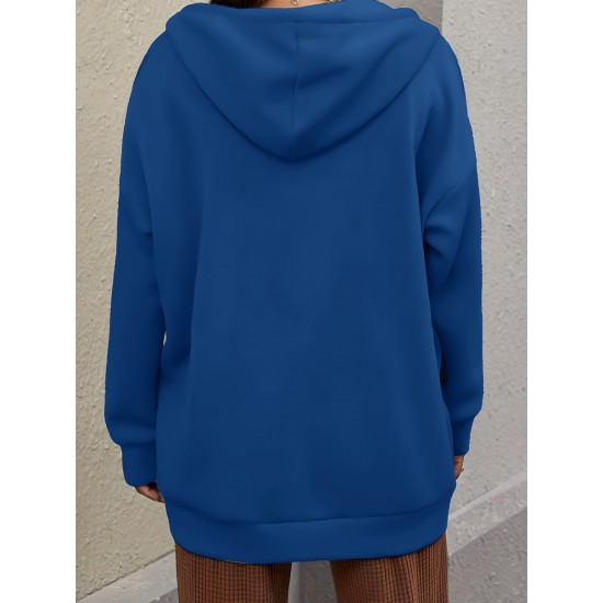 Plus Size Solid Color Zip Front Hoodie, Simple Casual Drawstring Long Sleeve Hooded Sweatshirt, Women's Plus Size Clothing Plus Size Solid Color Zip Front Hoodie, Simple Casual Drawstring Long Sleeve Hooded Sweatshirt, Women's Plus Size Clothing
