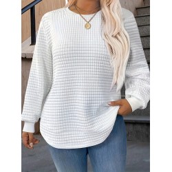 [Customer Favorite] Elegant Plus Size Solid Color Sweatshirt for Women - Crew Neck, Long Sleeve, Stretch Fabric, Machine Washable - Perfect for Fall/Winter