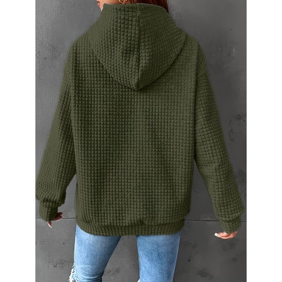 Plus Size Solid Color Waffle Long Sleeve Hooded Sweatshirt, Casual Drawstring Kangaroo Pocket Hoodie, Women's Clothing Plus Size Solid Color Waffle Long Sleeve Hooded Sweatshirt, Casual Drawstring Kangaroo Pocket Hoodie, Women's Clothing
