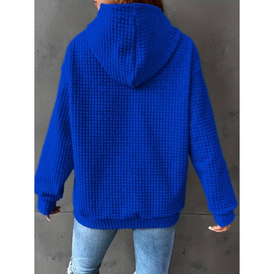 Plus Size Solid Color Waffle Long Sleeve Hooded Sweatshirt, Casual Drawstring Kangaroo Pocket Hoodie, Women's Clothing Plus Size Solid Color Waffle Long Sleeve Hooded Sweatshirt, Casual Drawstring Kangaroo Pocket Hoodie, Women's Clothing