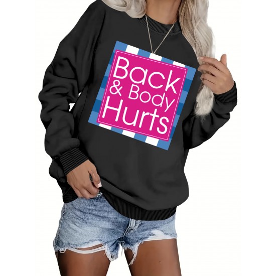 Plus Size Letter Print Sweatshirt, Crew Neck Casual Sweatshirt For Fall & Spring, Women's Plus Size Clothing Plus Size Letter Print Sweatshirt, Crew Neck Casual Sweatshirt For Fall & Spring, Women's Plus Size Clothing