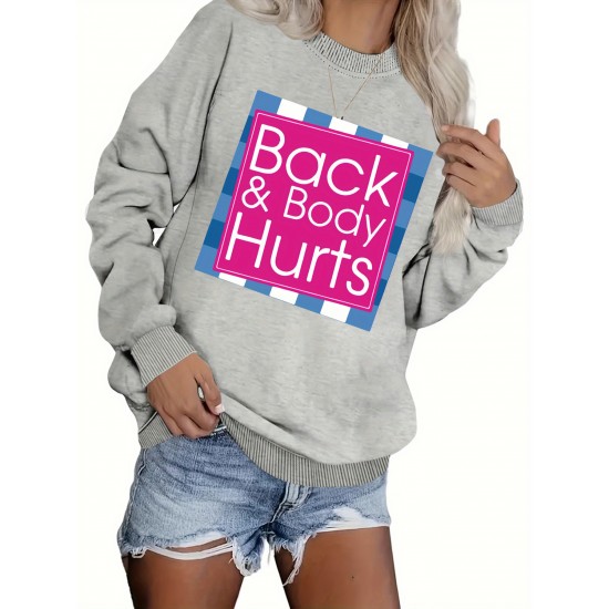 Plus Size Letter Print Sweatshirt, Crew Neck Casual Sweatshirt For Fall & Spring, Women's Plus Size Clothing Plus Size Letter Print Sweatshirt, Crew Neck Casual Sweatshirt For Fall & Spring, Women's Plus Size Clothing