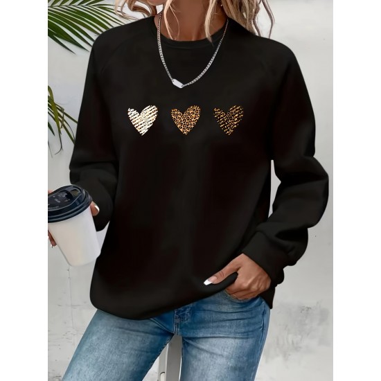 Plus Size Heart Print Sweatshirt, Casual Long Sleeve Crew Neck Pullover Sweatshirt, Women's Plus Size Clothing Plus Size Heart Print Sweatshirt, Casual Long Sleeve Crew Neck Pullover Sweatshirt, Women's Plus Size Clothing