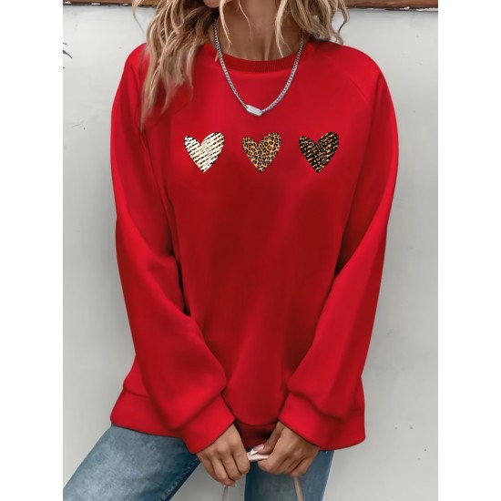 Plus Size Heart Print Sweatshirt, Casual Long Sleeve Crew Neck Pullover Sweatshirt, Women's Plus Size Clothing Plus Size Heart Print Sweatshirt, Casual Long Sleeve Crew Neck Pullover Sweatshirt, Women's Plus Size Clothing