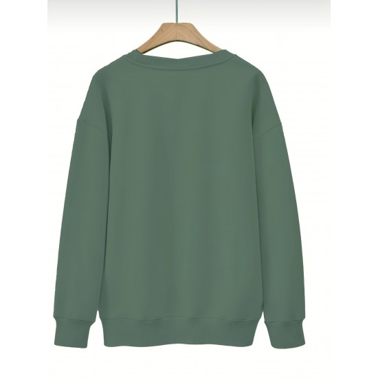 Plus Size Fear Not Print Pullover Sweatshirt, Casual Long Sleeve Crew Neck Sweatshirt For Fall & Winter, Women's Plus Size Clothing Plus Size Fear Not Print Pullover Sweatshirt, Casual Long Sleeve Crew Neck Sweatshirt For Fall & Winter, Women's Plus Size Clothing