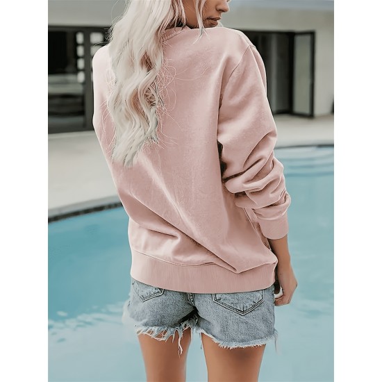 Plus Size Fear Not Print Pullover Sweatshirt, Casual Long Sleeve Crew Neck Sweatshirt For Fall & Winter, Women's Plus Size Clothing Plus Size Fear Not Print Pullover Sweatshirt, Casual Long Sleeve Crew Neck Sweatshirt For Fall & Winter, Women's Plus Size Clothing