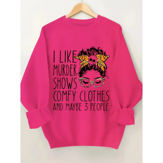 Plus Size I Like Print Sweatshirt, Casual Long Sleeve Crew Neck Pullover Sweatshirt, Women's Plus Size Clothing Plus Size I Like Print Sweatshirt, Casual Long Sleeve Crew Neck Pullover Sweatshirt, Women's Plus Size Clothing