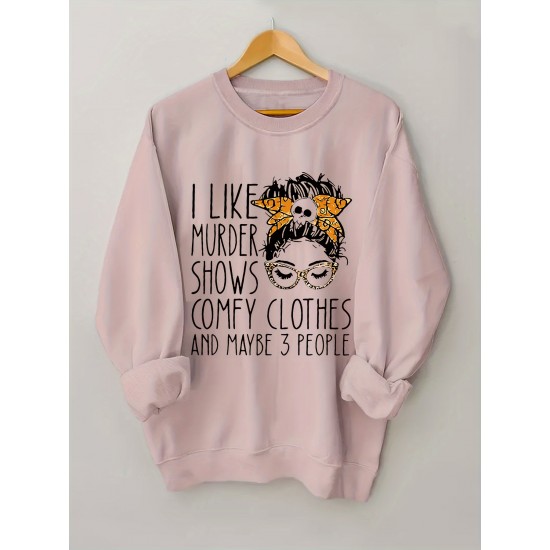 Plus Size I Like Print Sweatshirt, Casual Long Sleeve Crew Neck Pullover Sweatshirt, Women's Plus Size Clothing Plus Size I Like Print Sweatshirt, Casual Long Sleeve Crew Neck Pullover Sweatshirt, Women's Plus Size Clothing