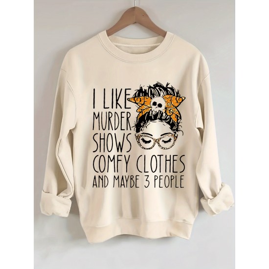 Plus Size I Like Print Sweatshirt, Casual Long Sleeve Crew Neck Pullover Sweatshirt, Women's Plus Size Clothing Plus Size I Like Print Sweatshirt, Casual Long Sleeve Crew Neck Pullover Sweatshirt, Women's Plus Size Clothing