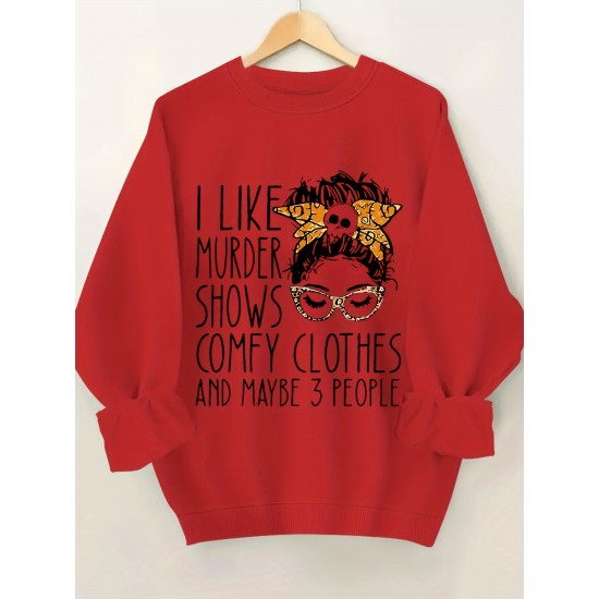 Plus Size I Like Print Sweatshirt, Casual Long Sleeve Crew Neck Pullover Sweatshirt, Women's Plus Size Clothing Plus Size I Like Print Sweatshirt, Casual Long Sleeve Crew Neck Pullover Sweatshirt, Women's Plus Size Clothing