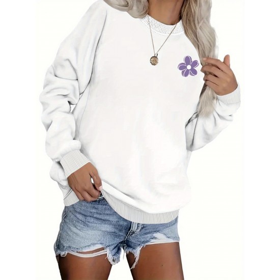 Plus Size Flower Print Sweatshirt, Casual Long Sleeve Crew Neck Sweatshirt, Women's Plus Size Clothing Plus Size Flower Print Sweatshirt, Casual Long Sleeve Crew Neck Sweatshirt, Women's Plus Size Clothing