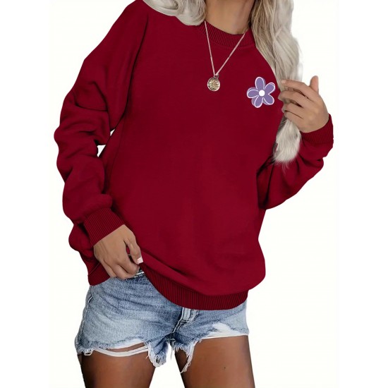 Plus Size Flower Print Sweatshirt, Casual Long Sleeve Crew Neck Sweatshirt, Women's Plus Size Clothing Plus Size Flower Print Sweatshirt, Casual Long Sleeve Crew Neck Sweatshirt, Women's Plus Size Clothing