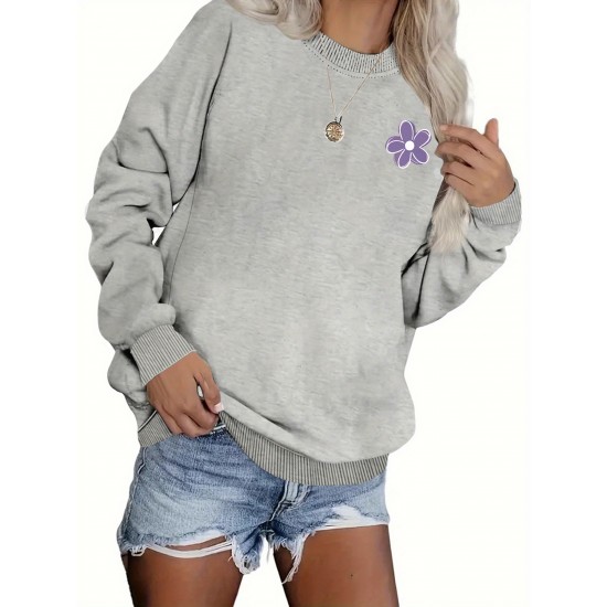 Plus Size Flower Print Sweatshirt, Casual Long Sleeve Crew Neck Sweatshirt, Women's Plus Size Clothing Plus Size Flower Print Sweatshirt, Casual Long Sleeve Crew Neck Sweatshirt, Women's Plus Size Clothing