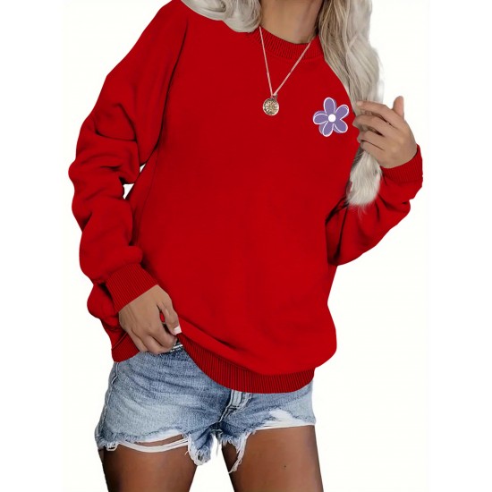 Plus Size Flower Print Sweatshirt, Casual Long Sleeve Crew Neck Sweatshirt, Women's Plus Size Clothing Plus Size Flower Print Sweatshirt, Casual Long Sleeve Crew Neck Sweatshirt, Women's Plus Size Clothing