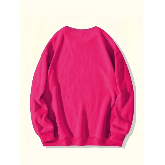 Plus Size Letter Print Sweatshirt, Casual Crew Neck Long Sleeve Pullover Sweatshirt For Spring & Fall, Women's Plus Size Clothing Plus Size Letter Print Sweatshirt, Casual Crew Neck Long Sleeve Pullover Sweatshirt For Spring & Fall, Women's Plus Size Clothing