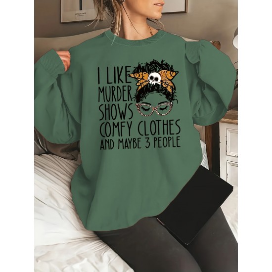 Plus Size Letter Print Sweatshirt, Casual Crew Neck Long Sleeve Pullover Sweatshirt For Spring & Fall, Women's Plus Size Clothing Plus Size Letter Print Sweatshirt, Casual Crew Neck Long Sleeve Pullover Sweatshirt For Spring & Fall, Women's Plus Size Clothing