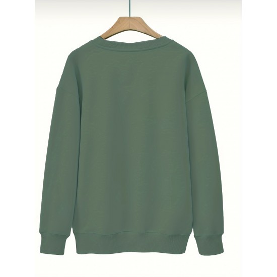Plus Size Letter Print Sweatshirt, Casual Crew Neck Long Sleeve Pullover Sweatshirt For Spring & Fall, Women's Plus Size Clothing Plus Size Letter Print Sweatshirt, Casual Crew Neck Long Sleeve Pullover Sweatshirt For Spring & Fall, Women's Plus Size Clothing