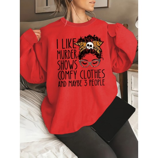 Plus Size Letter Print Sweatshirt, Casual Crew Neck Long Sleeve Pullover Sweatshirt For Spring & Fall, Women's Plus Size Clothing Plus Size Letter Print Sweatshirt, Casual Crew Neck Long Sleeve Pullover Sweatshirt For Spring & Fall, Women's Plus Size Clothing
