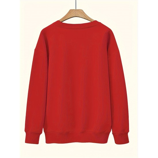 Plus Size Letter Print Sweatshirt, Casual Crew Neck Long Sleeve Pullover Sweatshirt For Spring & Fall, Women's Plus Size Clothing Plus Size Letter Print Sweatshirt, Casual Crew Neck Long Sleeve Pullover Sweatshirt For Spring & Fall, Women's Plus Size Clothing