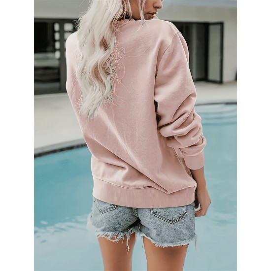 Plus Size Letter Print Sweatshirt, Casual Crew Neck Long Sleeve Pullover Sweatshirt For Spring & Fall, Women's Plus Size Clothing Plus Size Letter Print Sweatshirt, Casual Crew Neck Long Sleeve Pullover Sweatshirt For Spring & Fall, Women's Plus Size Clothing