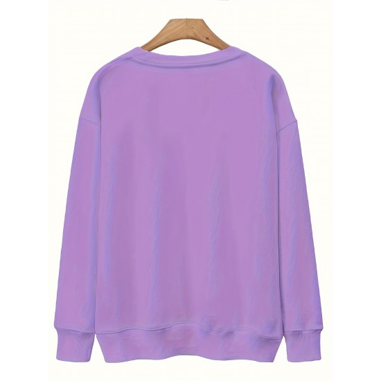 Plus Size Letter Print Sweatshirt, Casual Crew Neck Long Sleeve Pullover Sweatshirt For Spring & Fall, Women's Plus Size Clothing Plus Size Letter Print Sweatshirt, Casual Crew Neck Long Sleeve Pullover Sweatshirt For Spring & Fall, Women's Plus Size Clothing