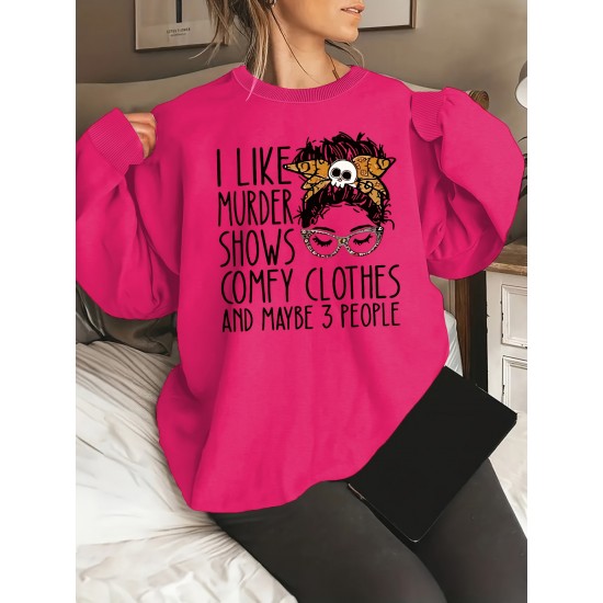 Plus Size Letter Print Sweatshirt, Casual Crew Neck Long Sleeve Pullover Sweatshirt For Spring & Fall, Women's Plus Size Clothing Plus Size Letter Print Sweatshirt, Casual Crew Neck Long Sleeve Pullover Sweatshirt For Spring & Fall, Women's Plus Size Clothing