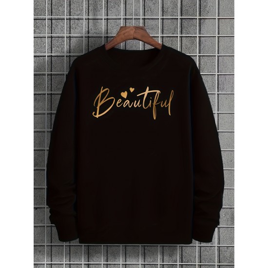 Plus Size Beautiful Print Sweatshirt, Casual Long Sleeve Crew Neck Pullover Sweatshirt, Women's Plus Size Clothing Plus Size Beautiful Print Sweatshirt, Casual Long Sleeve Crew Neck Pullover Sweatshirt, Women's Plus Size Clothing