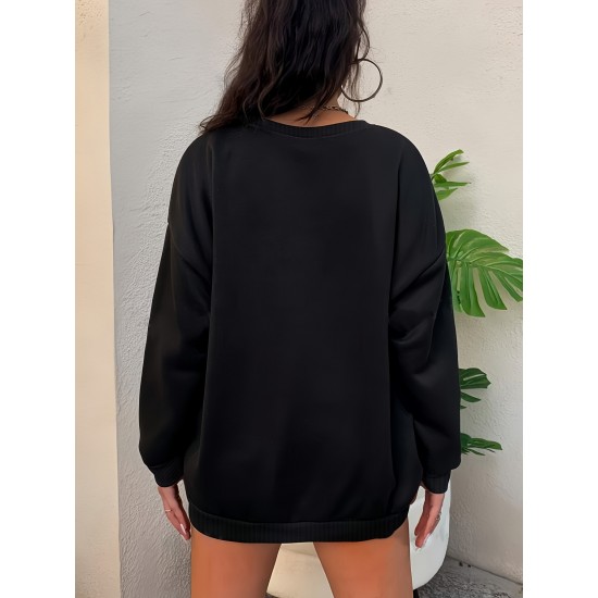 1pc Women'S Plus Size Fashion Sweatshirt, 100% Polyester Crew Neck Pullover with Slight Stretch, Solid Color Knit Fabric for Fall/Winter 1pc Women'S Plus Size Fashion Sweatshirt, 100% Polyester Crew Neck Pullover with Slight Stretch, Solid Color Knit Fabric for Fall/Winter