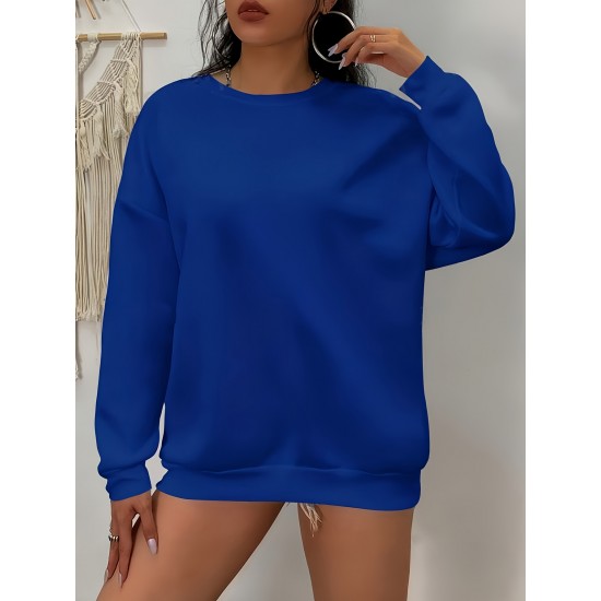 1pc Women'S Plus Size Fashion Sweatshirt, 100% Polyester Crew Neck Pullover with Slight Stretch, Solid Color Knit Fabric for Fall/Winter 1pc Women'S Plus Size Fashion Sweatshirt, 100% Polyester Crew Neck Pullover with Slight Stretch, Solid Color Knit Fabric for Fall/Winter