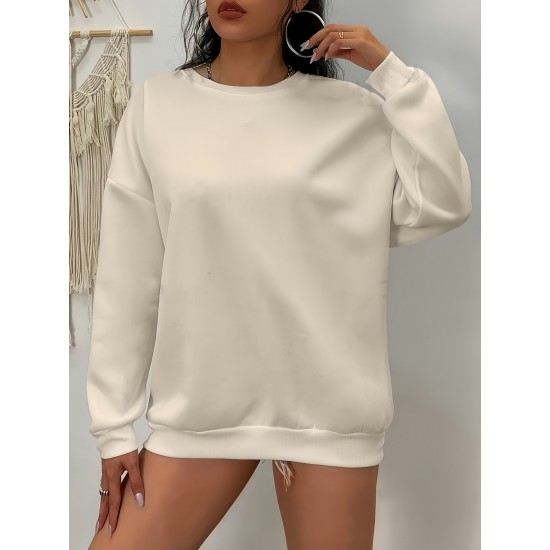 1pc Women'S Plus Size Fashion Sweatshirt, 100% Polyester Crew Neck Pullover with Slight Stretch, Solid Color Knit Fabric for Fall/Winter 1pc Women'S Plus Size Fashion Sweatshirt, 100% Polyester Crew Neck Pullover with Slight Stretch, Solid Color Knit Fabric for Fall/Winter