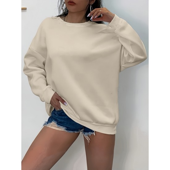 1pc Women'S Plus Size Fashion Sweatshirt, 100% Polyester Crew Neck Pullover with Slight Stretch, Solid Color Knit Fabric for Fall/Winter 1pc Women'S Plus Size Fashion Sweatshirt, 100% Polyester Crew Neck Pullover with Slight Stretch, Solid Color Knit Fabric for Fall/Winter
