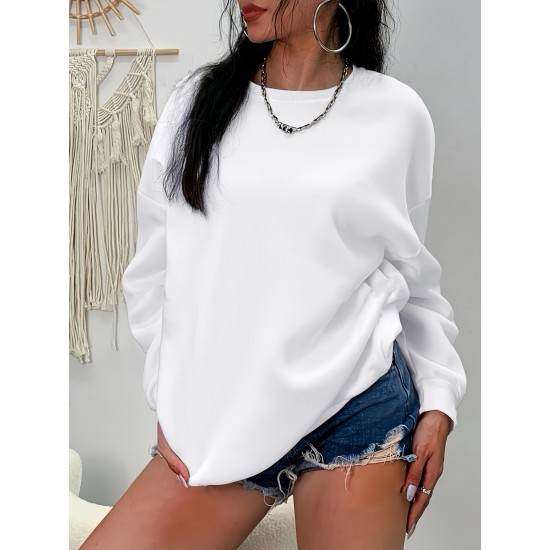 1pc Women'S Plus Size Fashion Sweatshirt, 100% Polyester Crew Neck Pullover with Slight Stretch, Solid Color Knit Fabric for Fall/Winter 1pc Women'S Plus Size Fashion Sweatshirt, 100% Polyester Crew Neck Pullover with Slight Stretch, Solid Color Knit Fabric for Fall/Winter