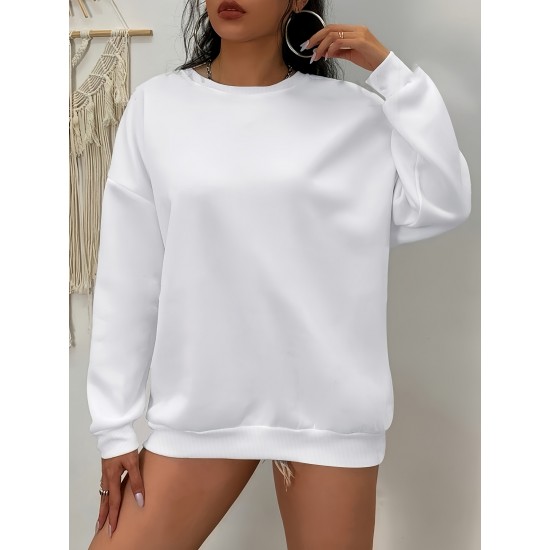 1pc Women'S Plus Size Fashion Sweatshirt, 100% Polyester Crew Neck Pullover with Slight Stretch, Solid Color Knit Fabric for Fall/Winter 1pc Women'S Plus Size Fashion Sweatshirt, 100% Polyester Crew Neck Pullover with Slight Stretch, Solid Color Knit Fabric for Fall/Winter