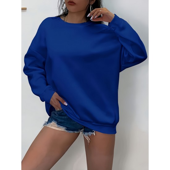 1pc Women'S Plus Size Fashion Sweatshirt, 100% Polyester Crew Neck Pullover with Slight Stretch, Solid Color Knit Fabric for Fall/Winter 1pc Women'S Plus Size Fashion Sweatshirt, 100% Polyester Crew Neck Pullover with Slight Stretch, Solid Color Knit Fabric for Fall/Winter